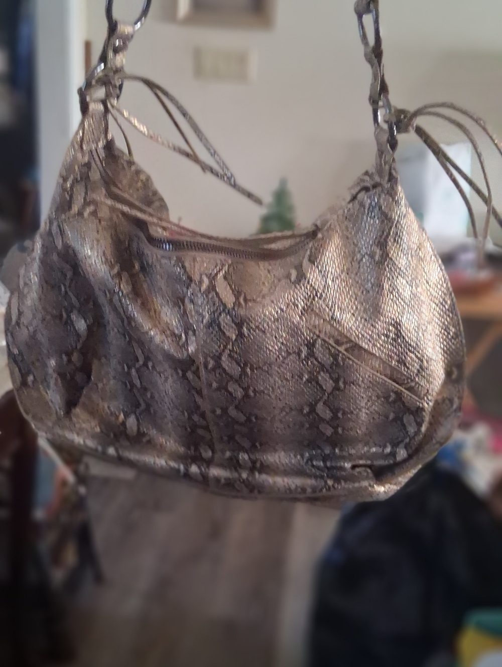 Hobo Leather Gold Snake-Print Purse  Sz 16" Width,10" Height, 4" Bottom Width.